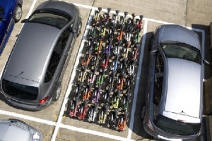 42 folded bikes in one parking space